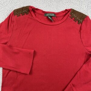 Lauren Ralph Lauren Shirt Womens Large Red Shoulder Lace Up Long Sleeve Top